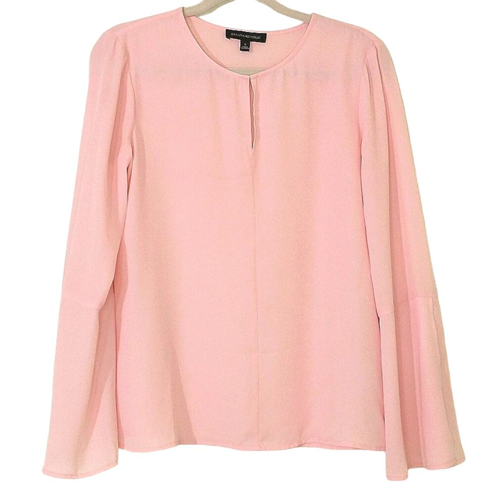 Banana Republic Blouse Womens Size S Pink Long Bell Sleeve Classic Career Top
